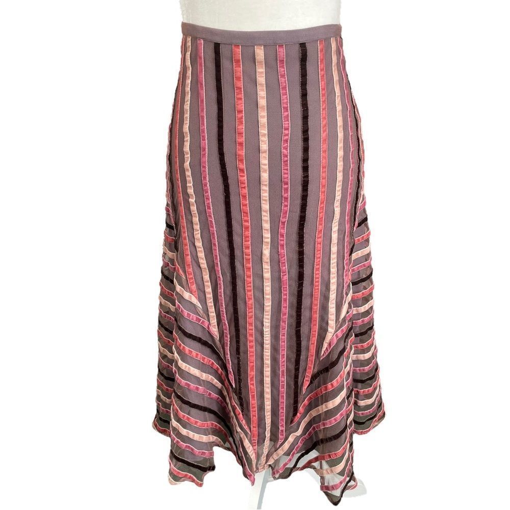 French Connection Velvet Lace Brown Peach Pink A Line Midi Skirt